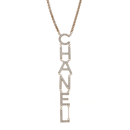 Chanel Metal Crystal Cha-Nel Logo Necklace Gold 1 of 5