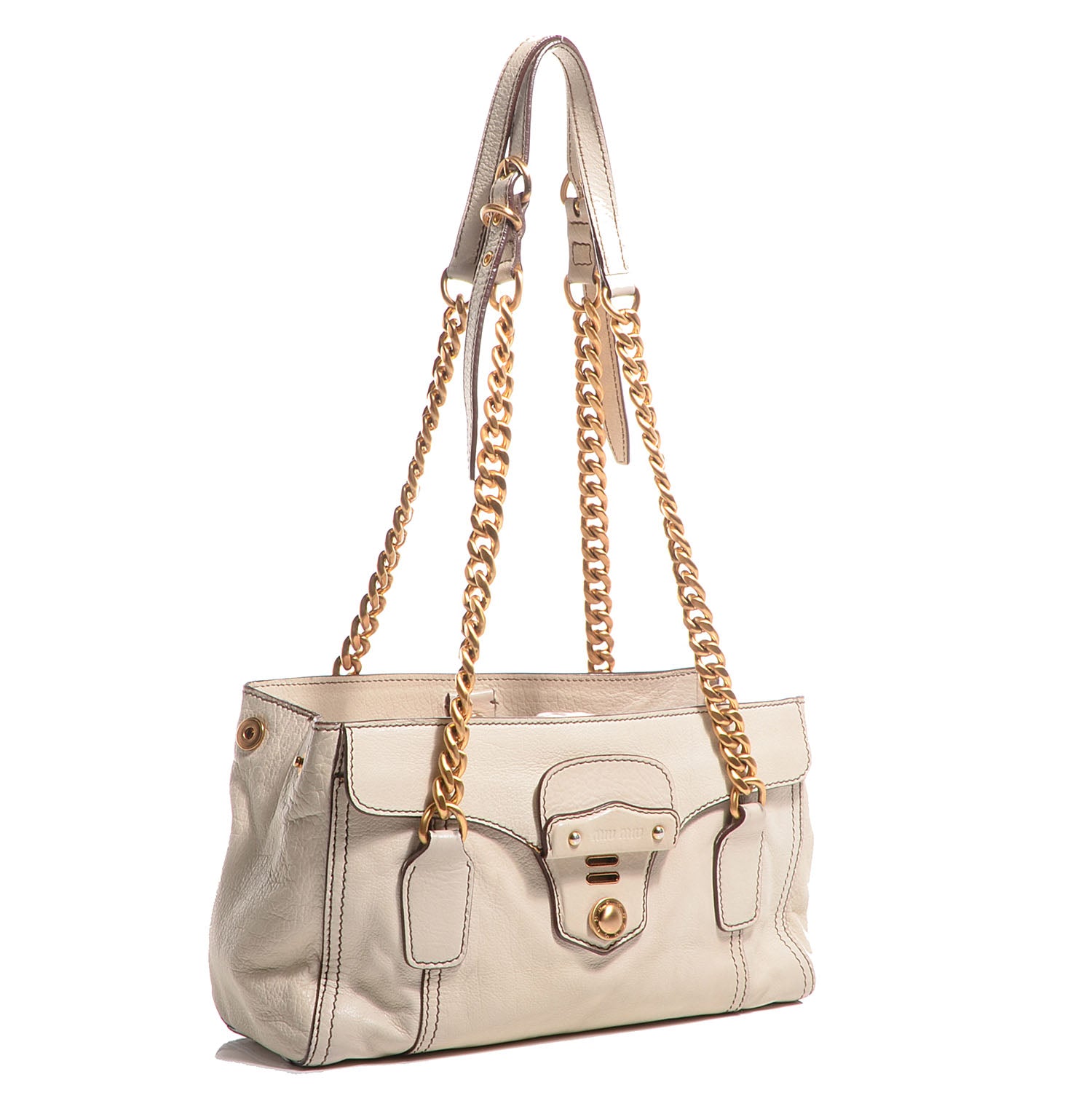 Miu Miu Leather Chain Shoulder Bag Ivory 3 of 9