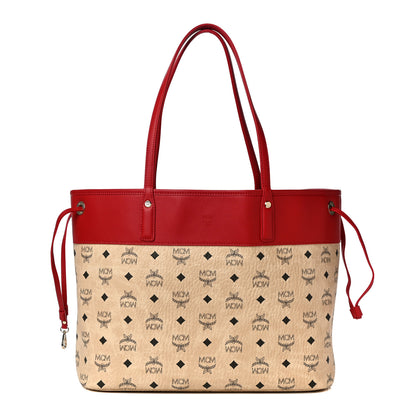 MCM Visetos Shopper Tote Beige Red 3 of 12