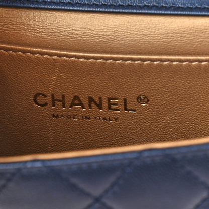 Chanel Iridescent Lambskin Quilted Chic Pearls Flap Navy Blue 6 of 9