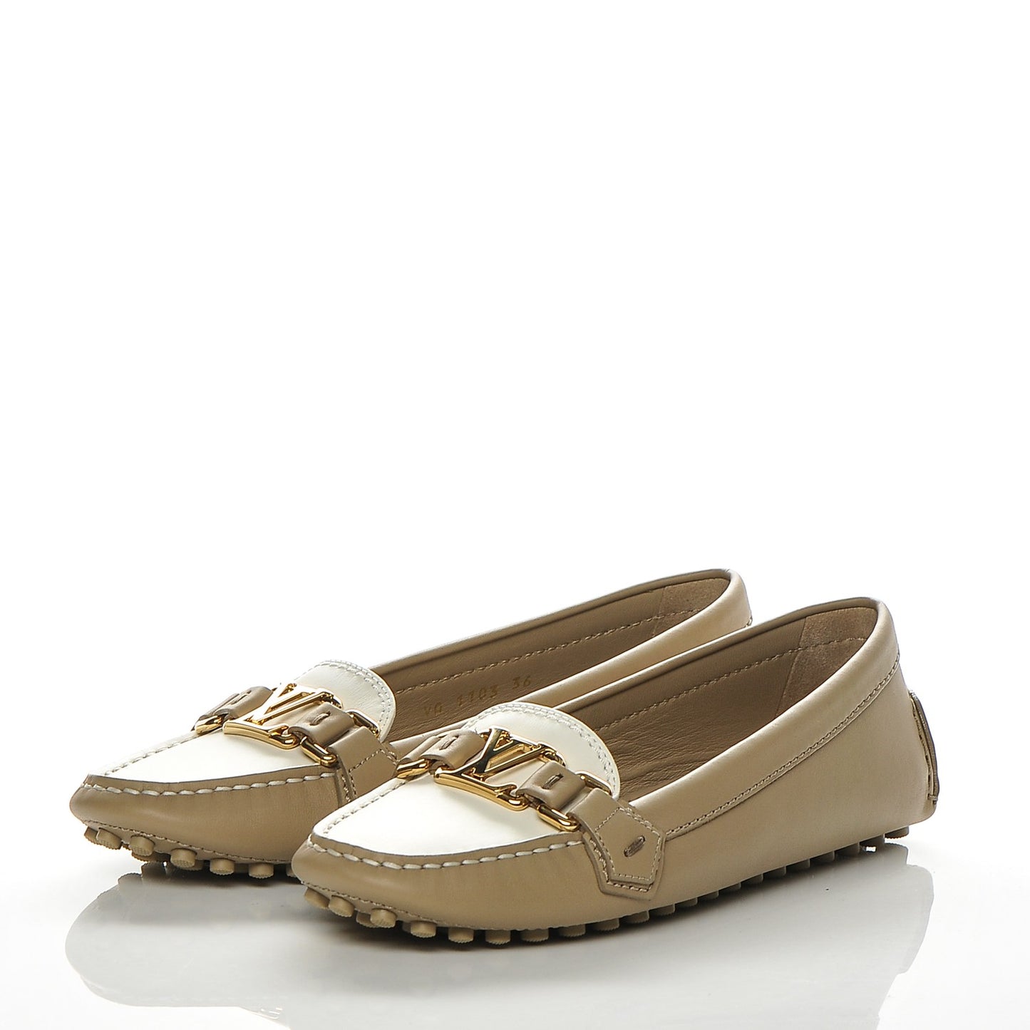 Calfskin Oxford Loafers 36 Beige White