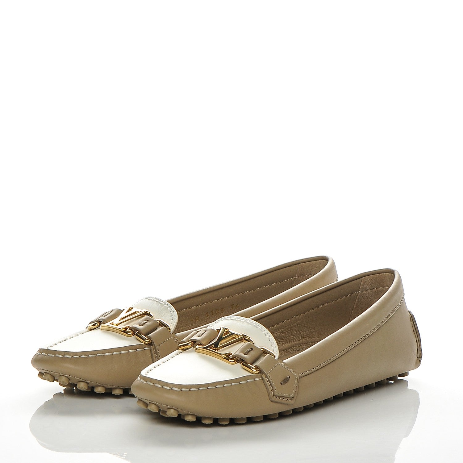 Louis Vuitton Calfskin Oxford Loafers 36 Beige White 3 of 8