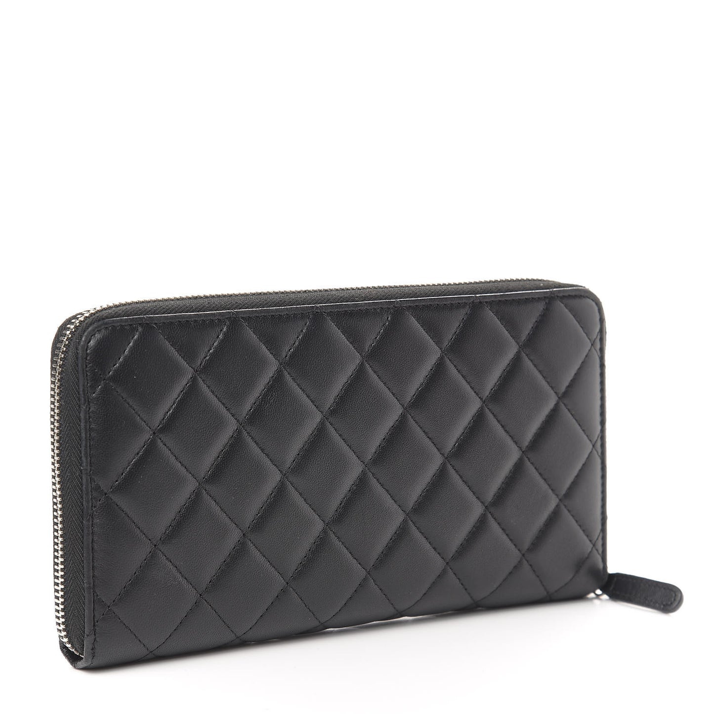 Lambskin Quilted Large Zip Around Organizer Wallet Black