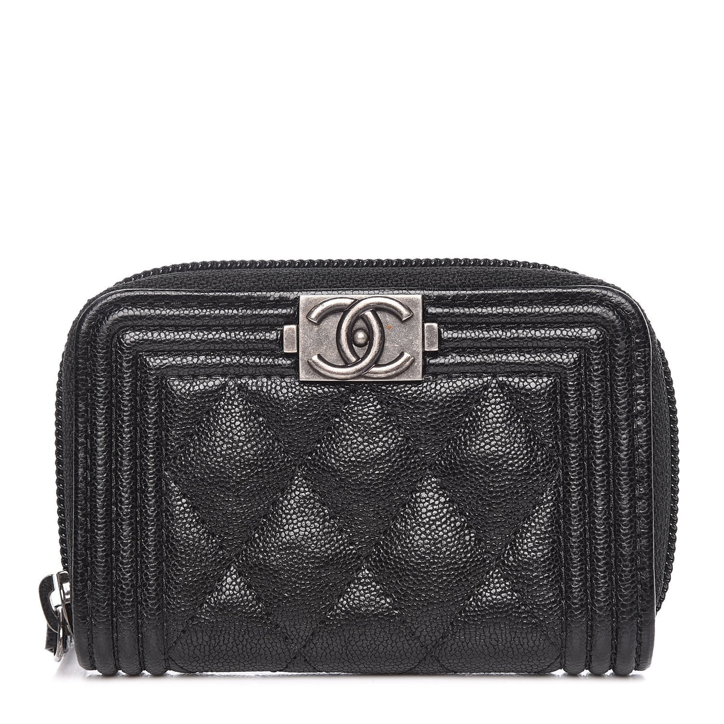 Caviar Quilted Boy Zip Around Coin Purse Wallet Black