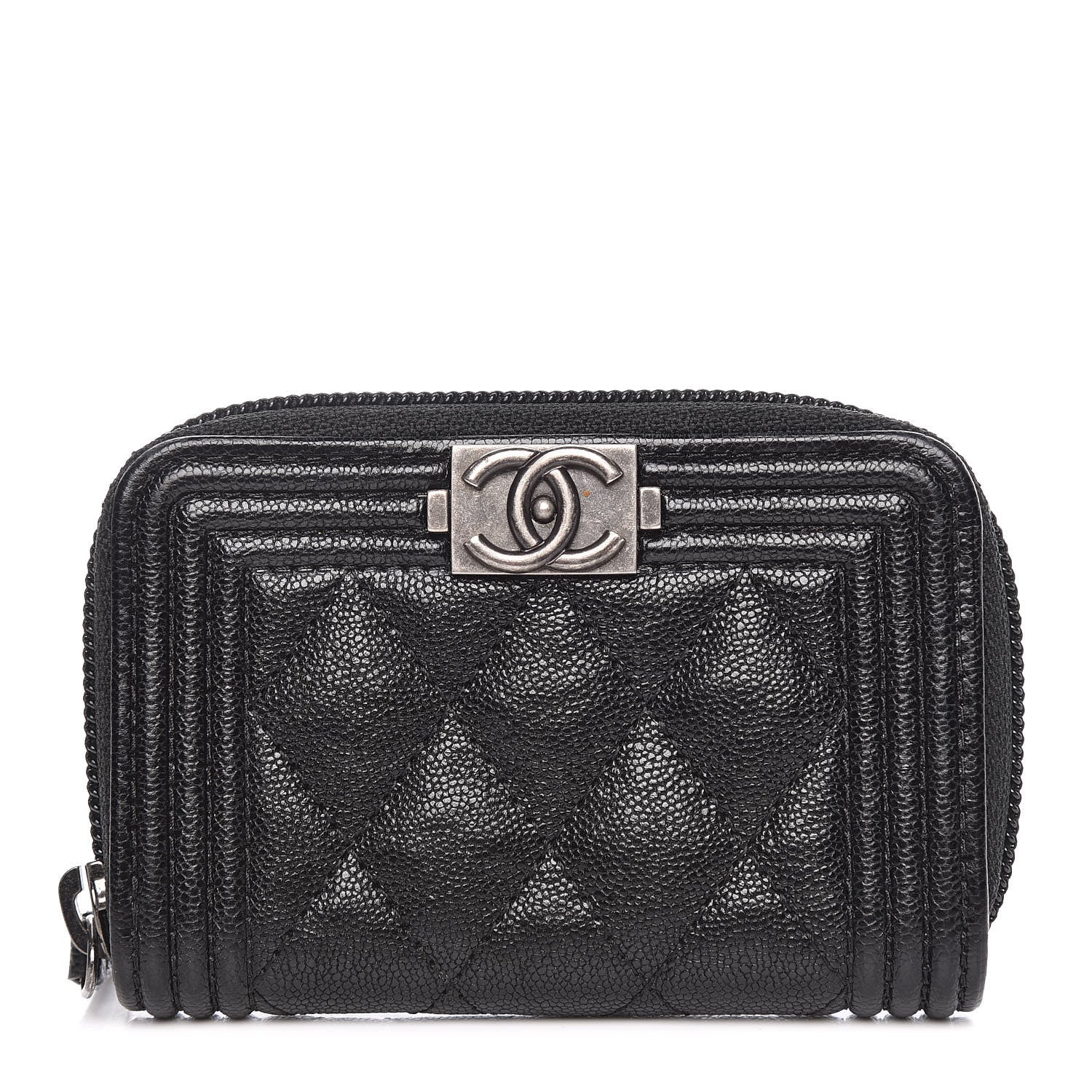 Chanel Caviar Quilted Boy Zip Around Coin Purse Wallet Black 1 of 8