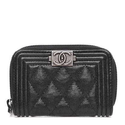 Chanel Caviar Quilted Boy Zip Around Coin Purse Wallet Black 1 of 8