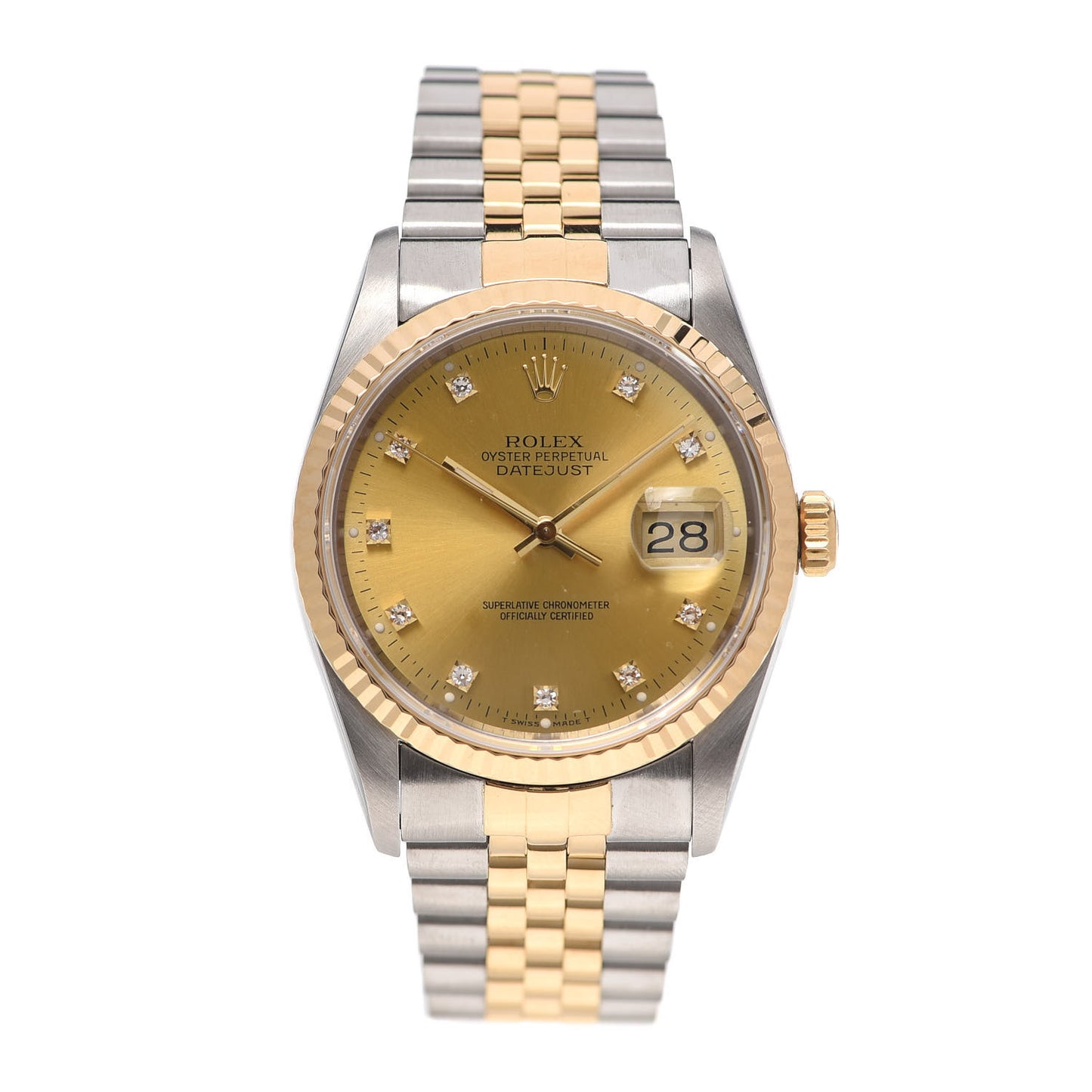 Stainless Steel 18K Yellow Gold Diamond 36mm Oyster Perpetual Datejust Watch Champagne 16233