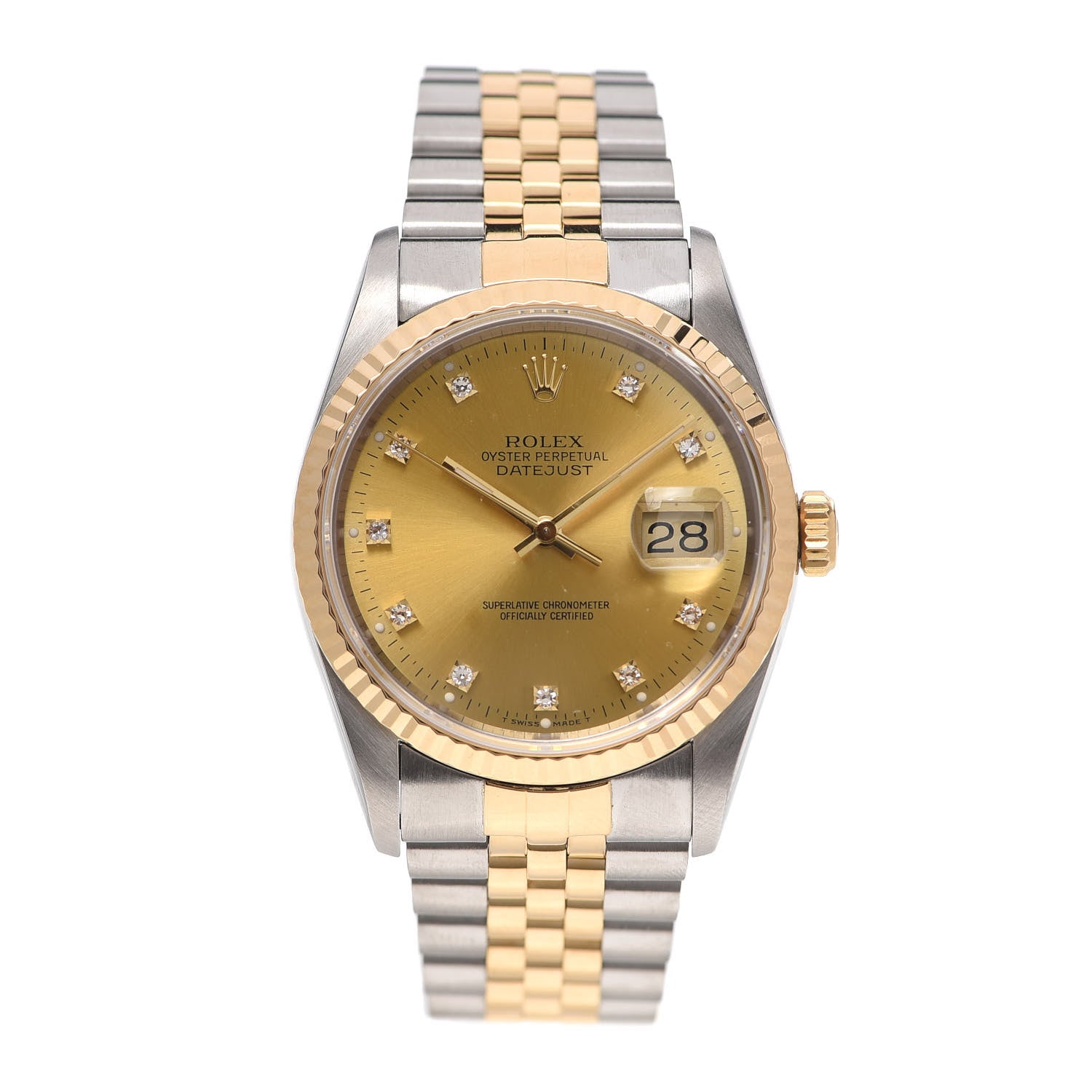 Rolex Stainless Steel 18K Yellow Gold Diamond 36mm Oyster Perpetual Datejust Watch Champagne 16233 1 of 5