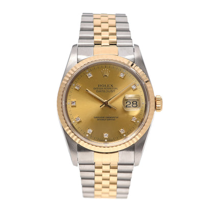 Rolex Stainless Steel 18K Yellow Gold Diamond 36mm Oyster Perpetual Datejust Watch Champagne 16233 1 of 5