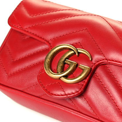 Gucci Calfskin Matelasse Super Mini GG Marmont Shoulder Bag Hibiscus Red 7 of 8