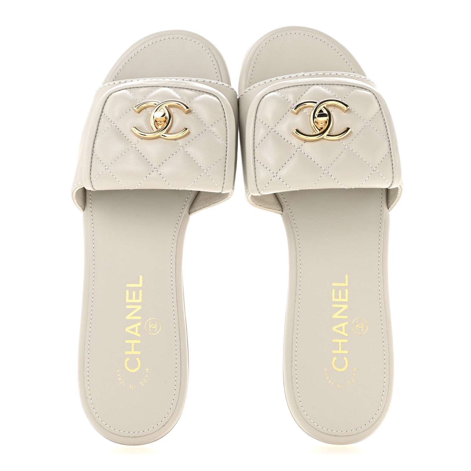Chanel Lambskin Quilted Turnlock Flat Mules 38.5 Light Gray 2 of 10