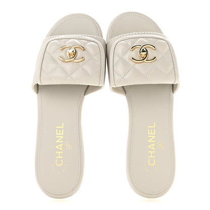 Chanel Lambskin Quilted Turnlock Flat Mules 38.5 Light Gray 2 of 10
