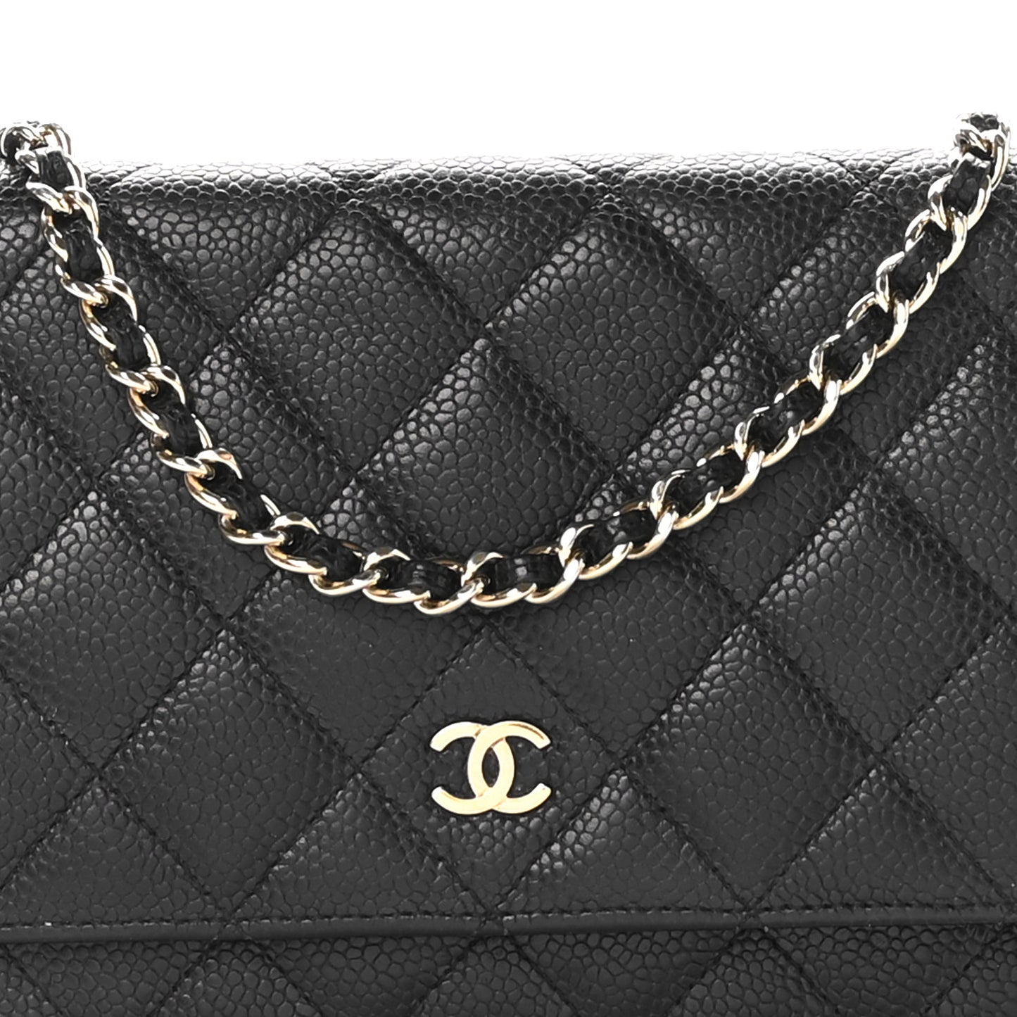 Caviar Quilted Wallet on Chain WOC Black