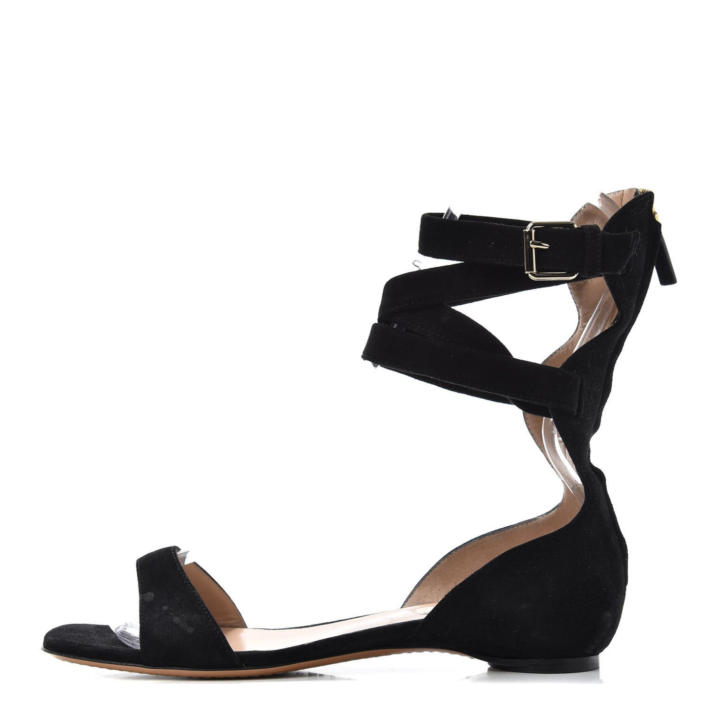 Suede Caged Ankle Strap Flat Sandals 37 Black