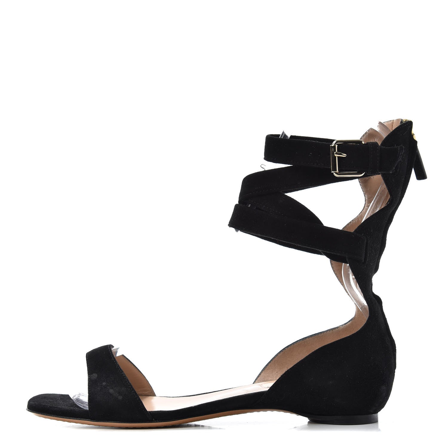 Valentino Garavani Suede Caged Ankle Strap Flat Sandals 37 Black 1 of 10