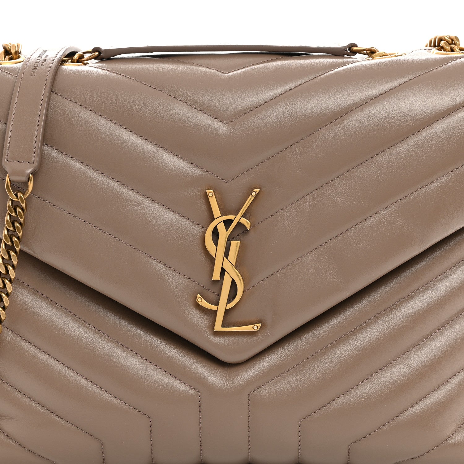 Saint Laurent Calfskin Y Quilted Monogram Medium Loulou Chain Satchel Dark Beige 9 of 11