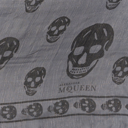Alexander McQueen Silk Chiffon Skull Scarf Black Grey 2 of 3