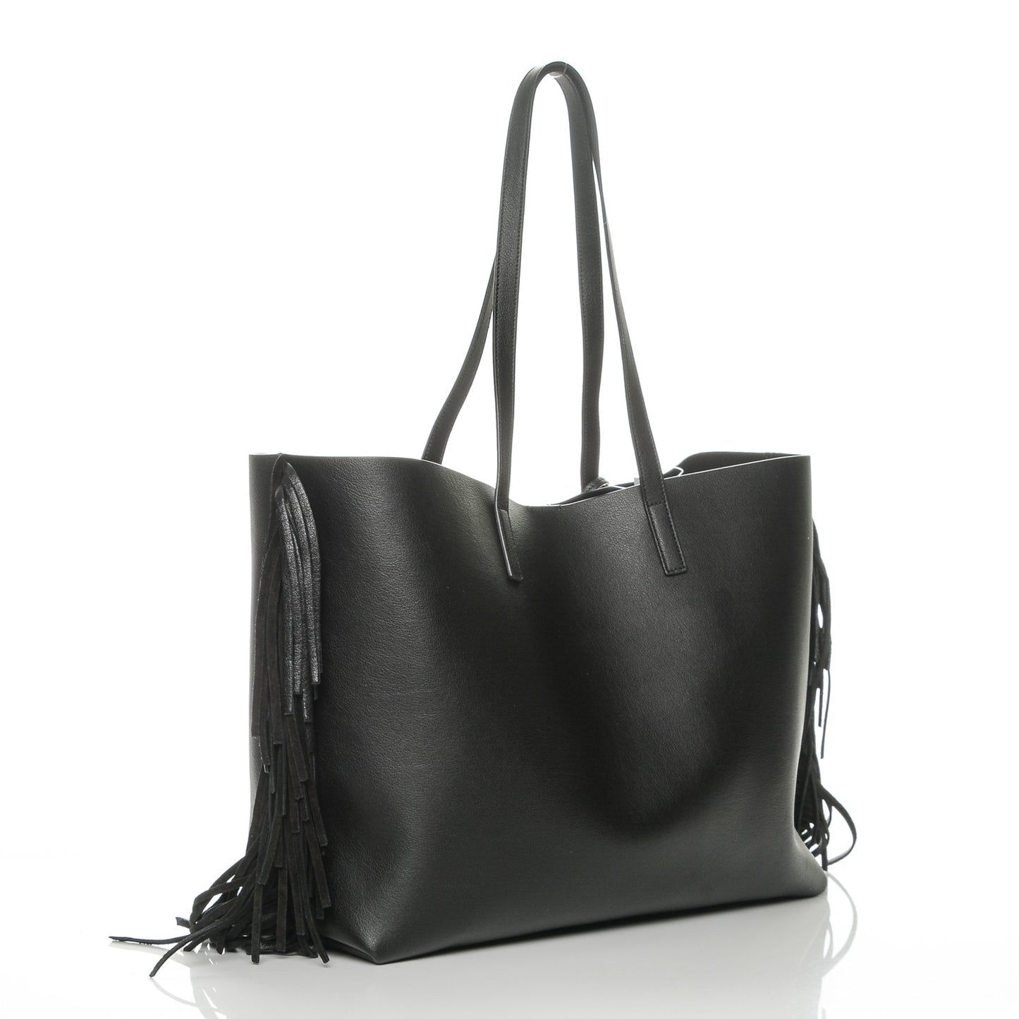 Calfskin Large Fringe Shopping Tote Black