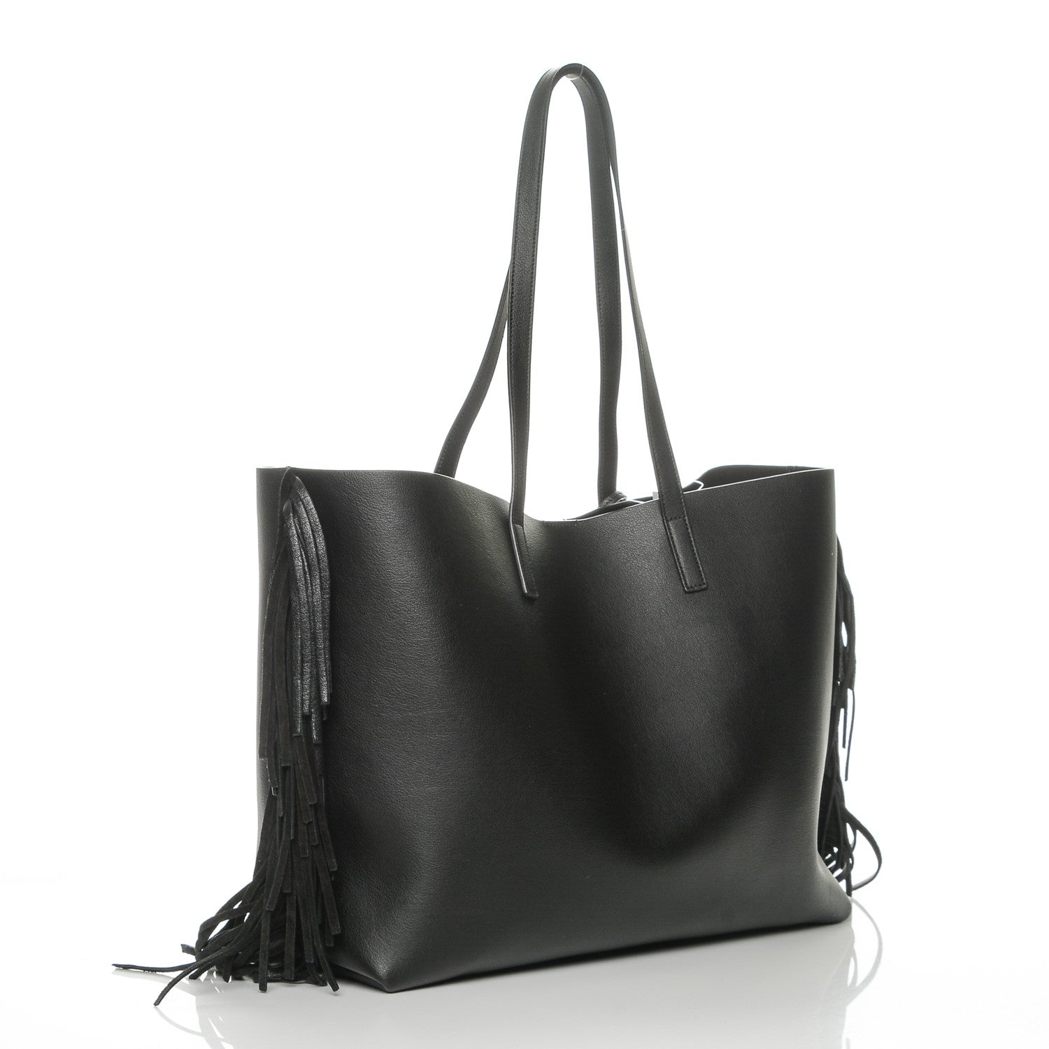 Saint Laurent Calfskin Large Fringe Shopping Tote Black 3 of 7
