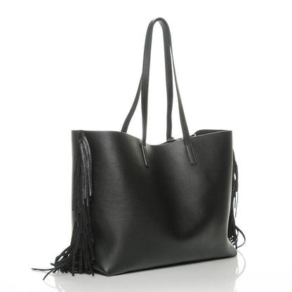 Saint Laurent Calfskin Large Fringe Shopping Tote Black 3 of 7