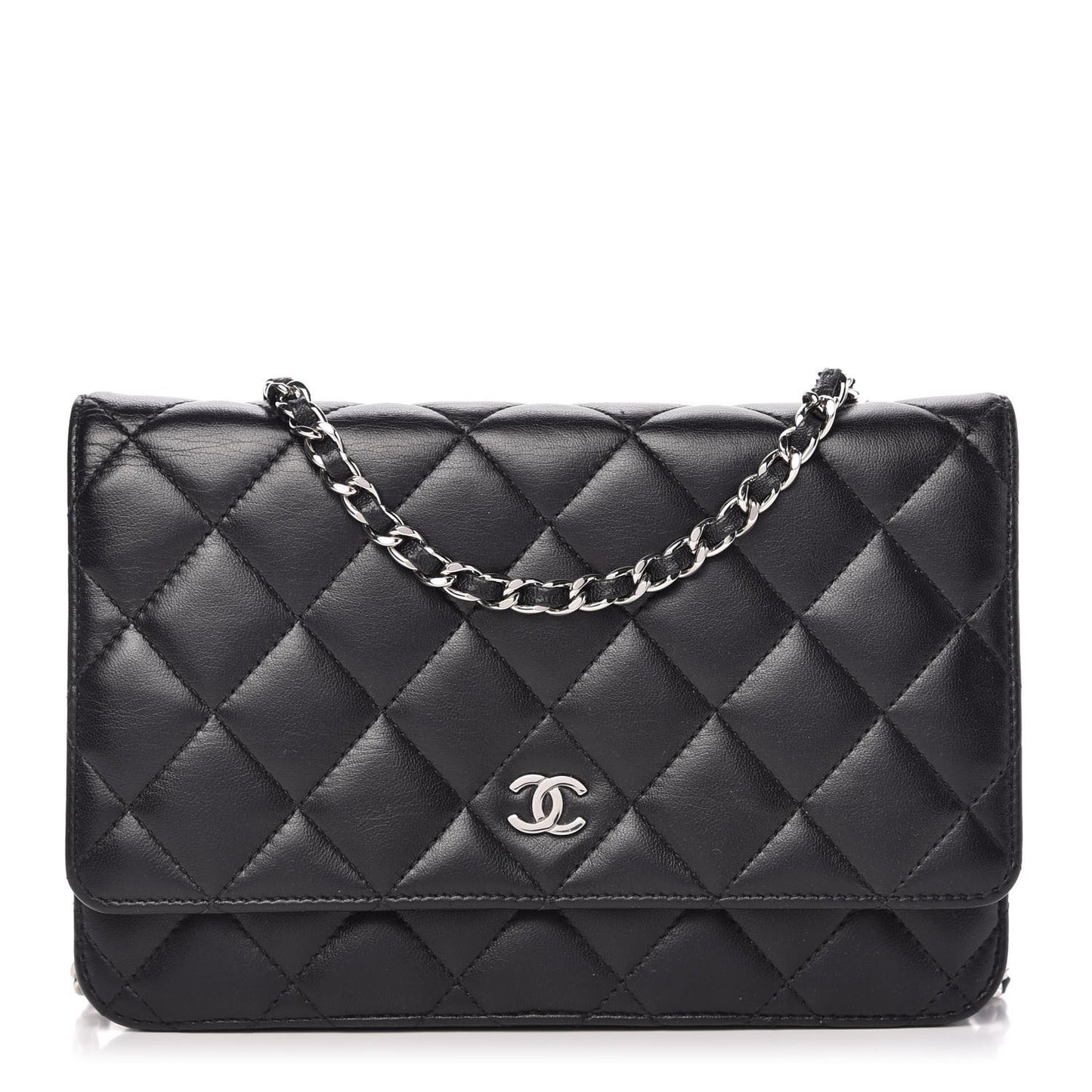 Lambskin Quilted Wallet On Chain WOC Black