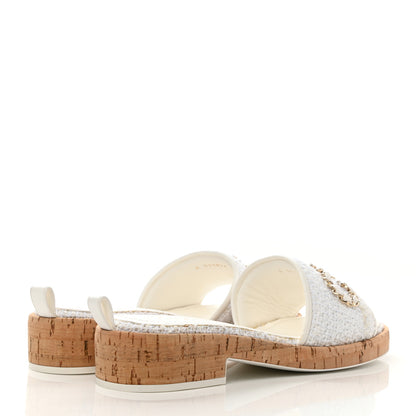 Chanel Tweed Cork CC Chain Mule Sandal 40 White 4 of 10