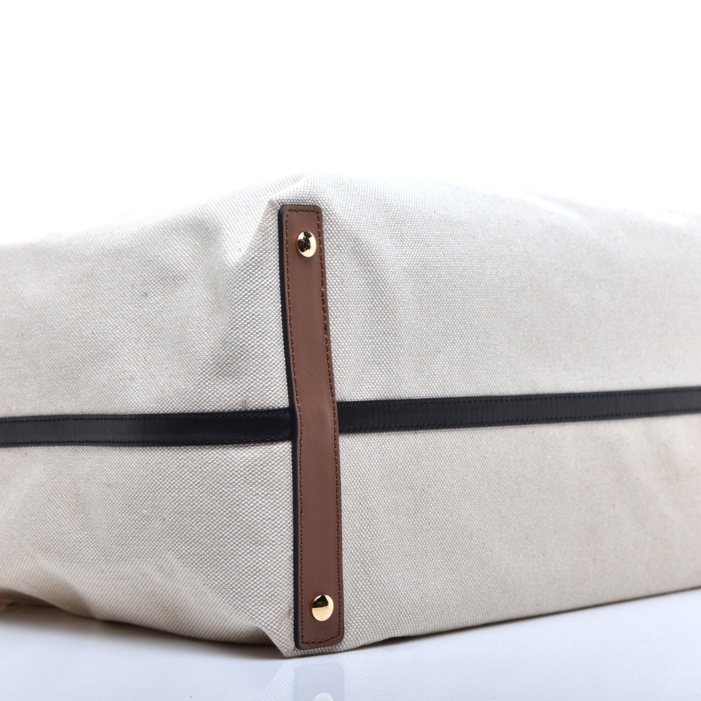 Cotton Canvas Calfskin Large Soft Belted Tote Bag Natural