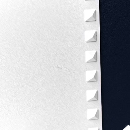 Valentino Garavani Vitello Colorblock Large Free Rockstud Halfmoon Saddle Bag Marine White 11 of 12