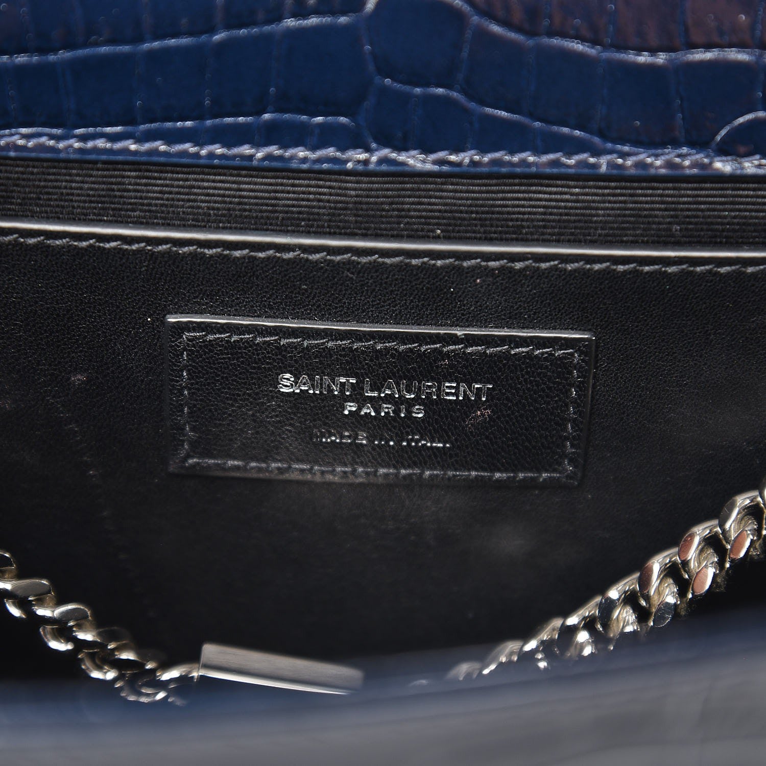 Saint Laurent Calfskin Crocodile Embossed Medium Classic Monogram Kate Tassel Satchel Blue Sapphire 7 of 12
