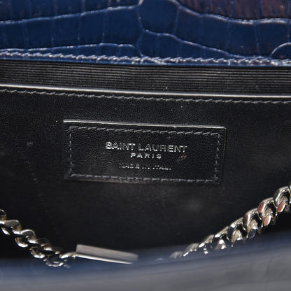 Saint Laurent Calfskin Crocodile Embossed Medium Classic Monogram Kate Tassel Satchel Blue Sapphire 7 of 12