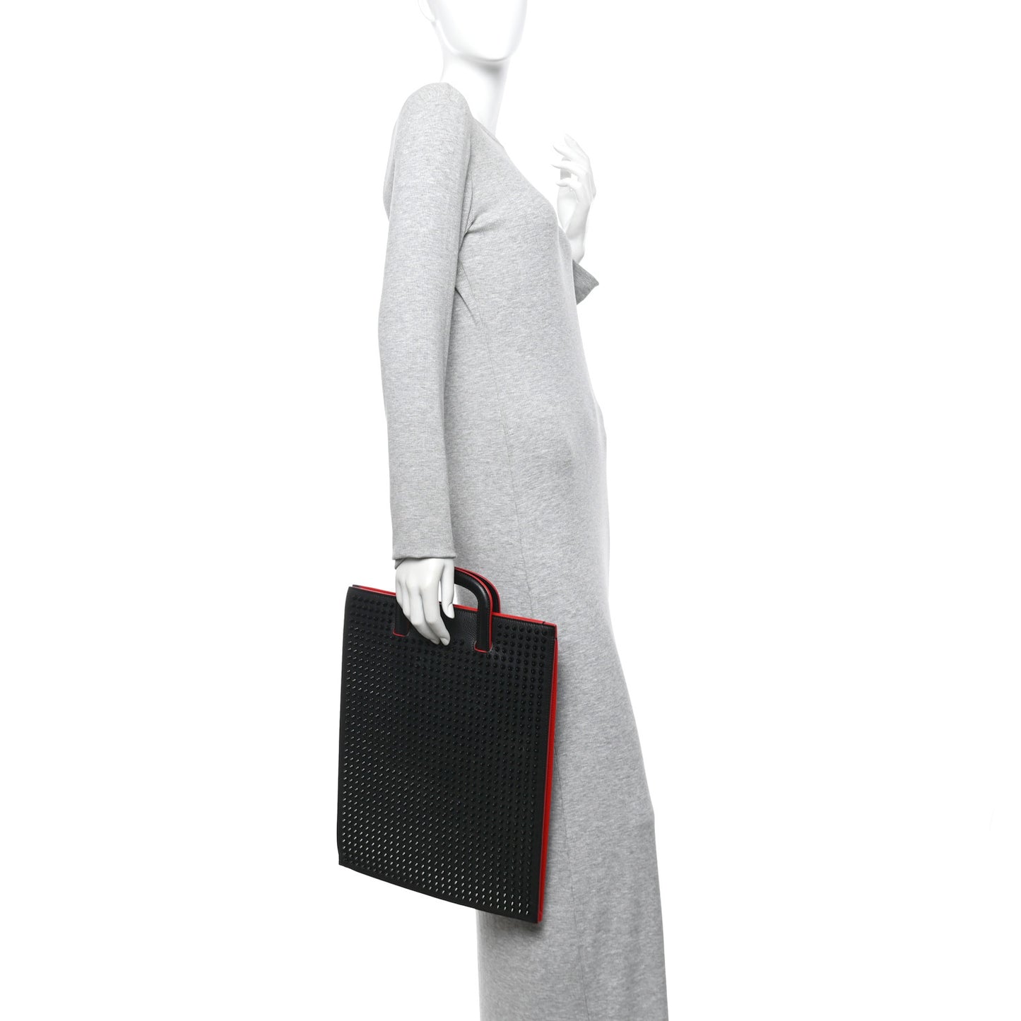 Calfskin Spiked Large Trictrac Portfolio Bag Black