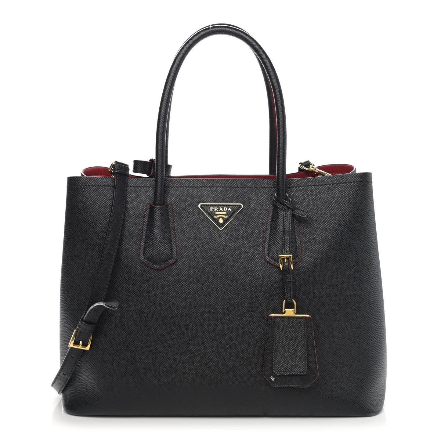 Saffiano Cuir Medium Double Bag Black Fuoco