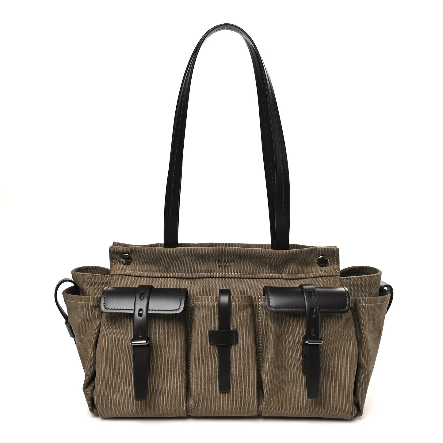 Canvas Calfskin Large Route Shoulder Bag Forest Green