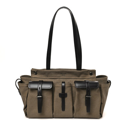 Prada Canvas Calfskin Large Route Shoulder Bag Forest Green 1 of 8
