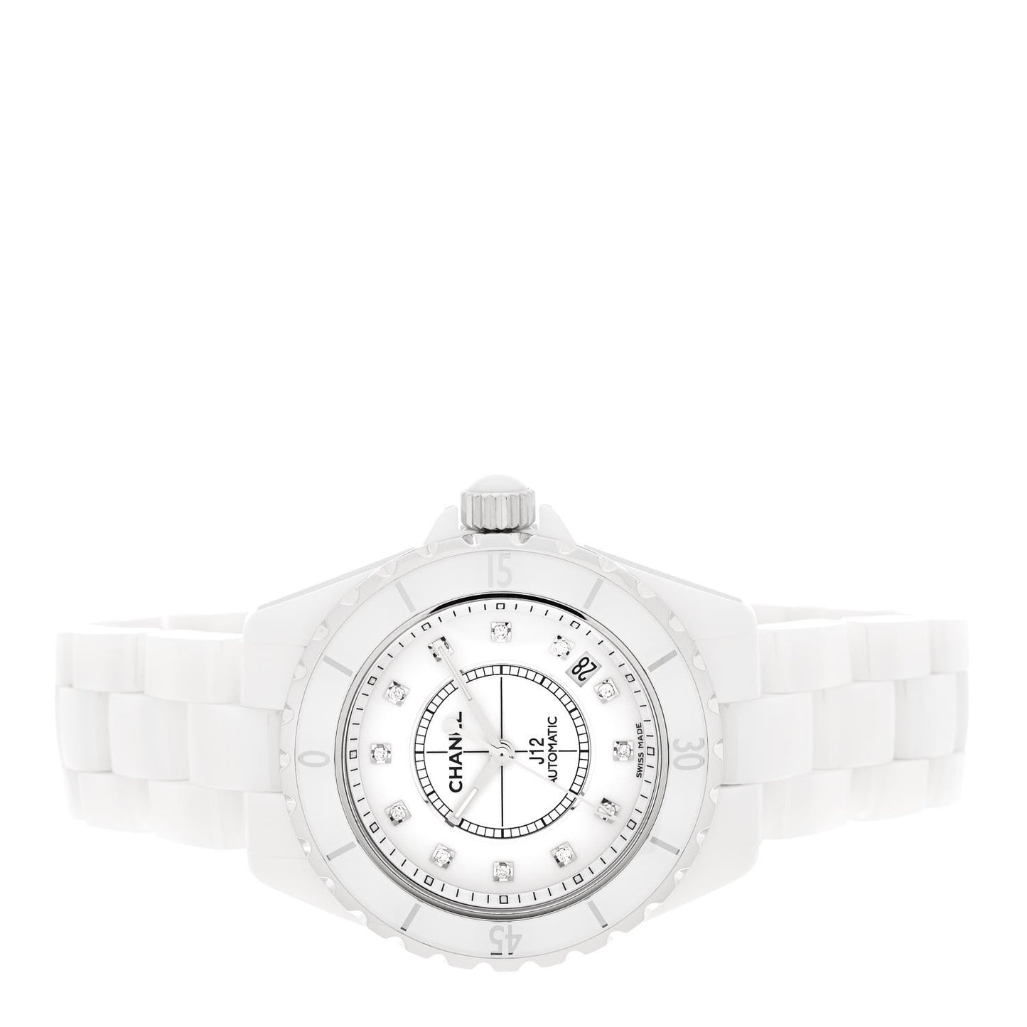 Stainless Steel Ceramic Diamond 38mm J12 Automatic Watch White