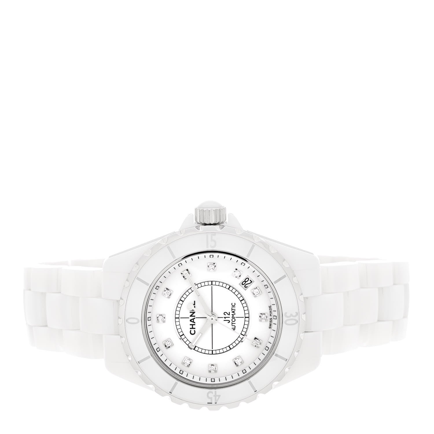 Chanel Stainless Steel Ceramic Diamond 38mm J12 Automatic Watch White 2 of 5