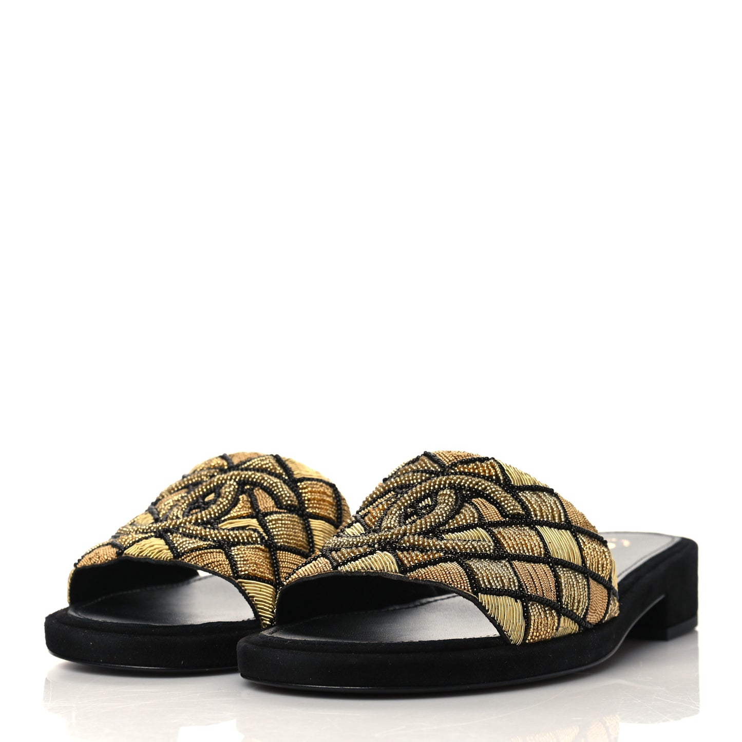 Pearl Embroidery CC Mules 37.5 Gold Black