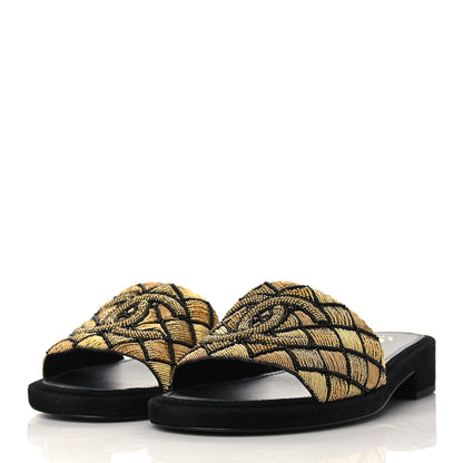 Chanel Pearl Embroidery CC Mules 37.5 Gold Black 3 of 9