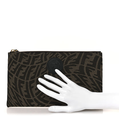 Fendi X SARAH COLEMAN Fabric Jacquard Vitello King FF Vertigo Medium Flat Pouch Tobacco Moro Black 2 of 9