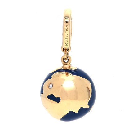 Louis Vuitton 18K Yellow Gold Enamel Diamond Globe Pendant Charm 3 of 5