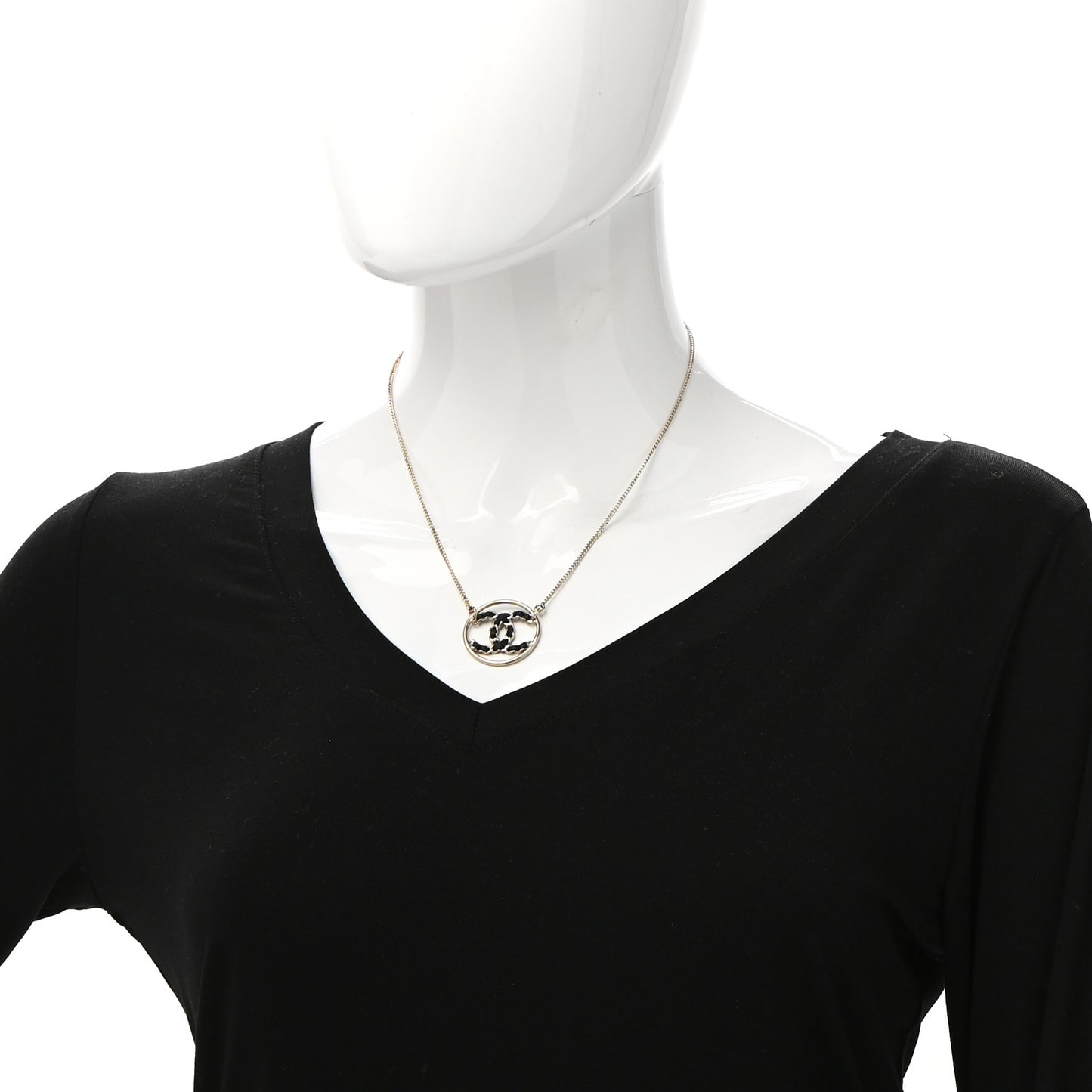 Lambskin CC Round Pendant Necklace Gold