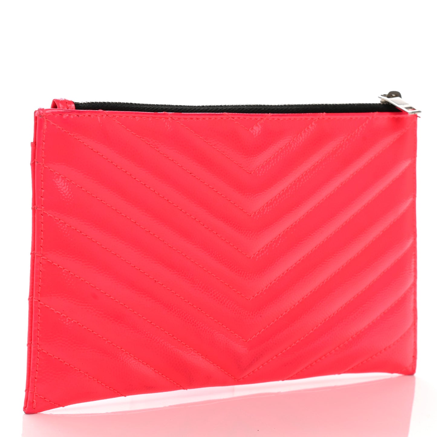 Patent Grain De Poudre Matelasse Chevron Monogram Bill Pouch Neon Pink