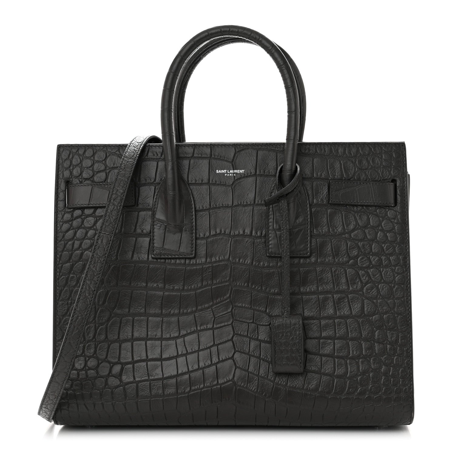 Saint Laurent Calfskin Crocodile Embossed Small Sac De Jour Coal 1 of 9