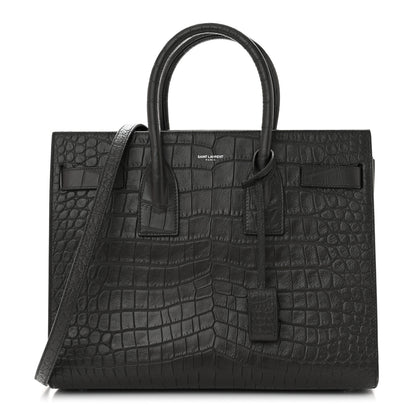 Saint Laurent Calfskin Crocodile Embossed Small Sac De Jour Coal 1 of 9