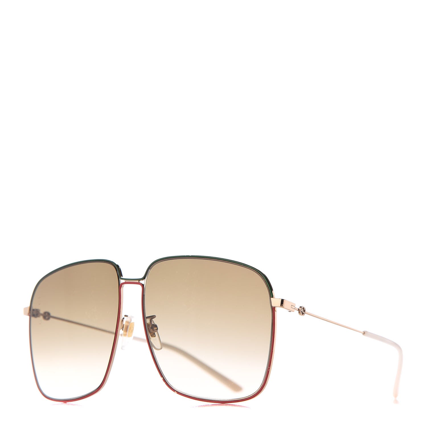 Gucci Web Rectangular Frame Interlocking G Sunglasses GG0394S Green Red 1 of 7