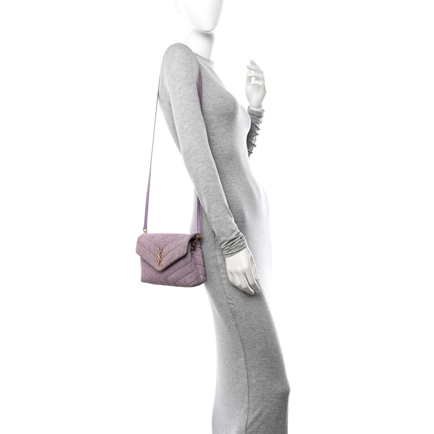 Saint Laurent Denim Y Quilted Monogram Toy Loulou Crossbody Bag Bleached Lilac 2 of 10
