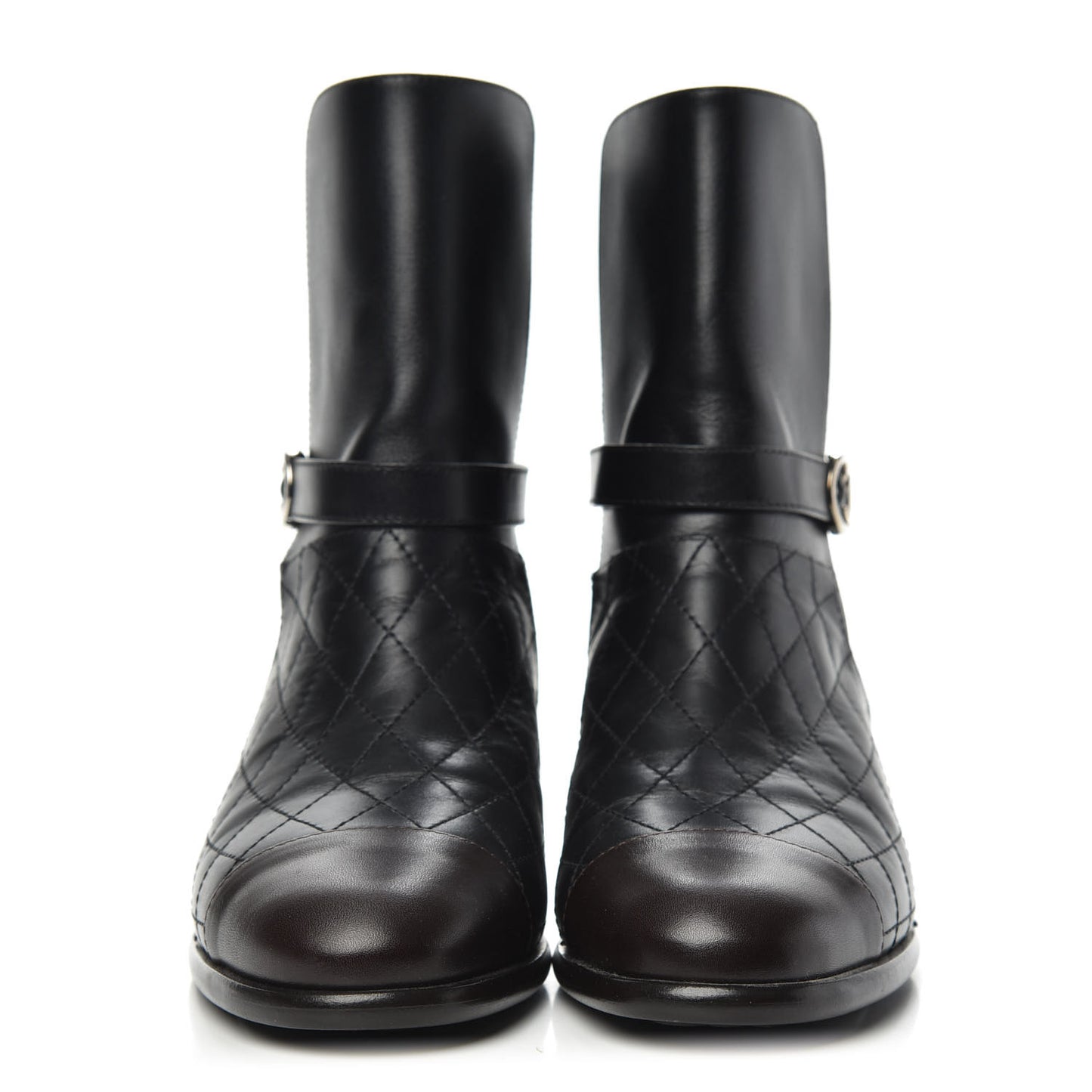 Calfskin Quilted Cap Toe Boots 37.5 Black Brown