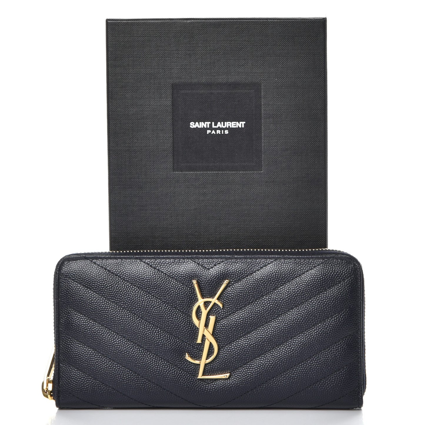 Grain De Poudre Matelasse Chevron Monogram Zip Around Wallet Deep Marine