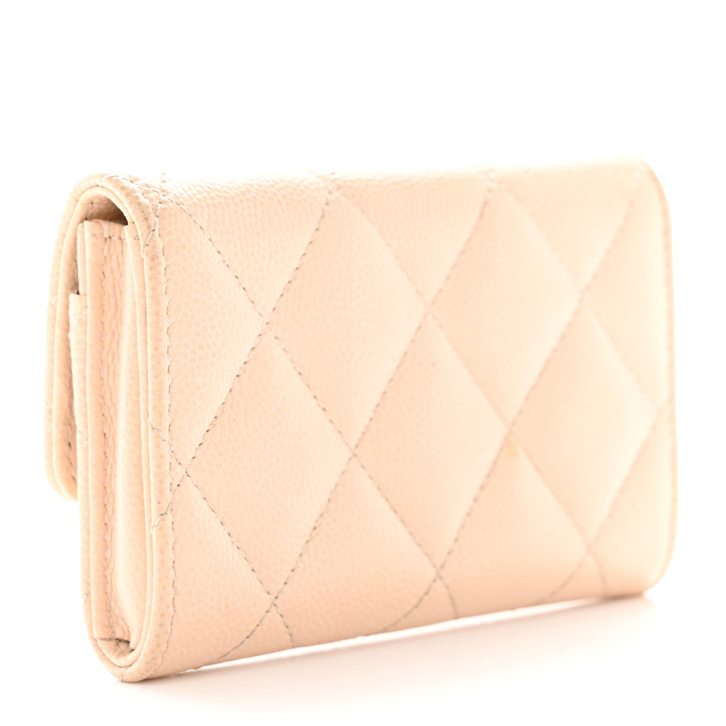 Caviar Pearl Quilted Coco Candy Flap Card Holder Beige