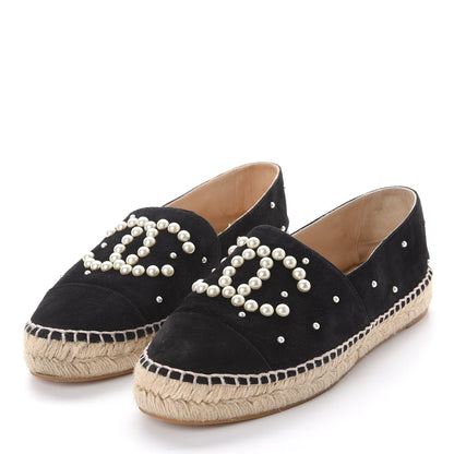 Chanel Suede Pearl CC Espadrilles 38 Black 3 of 11